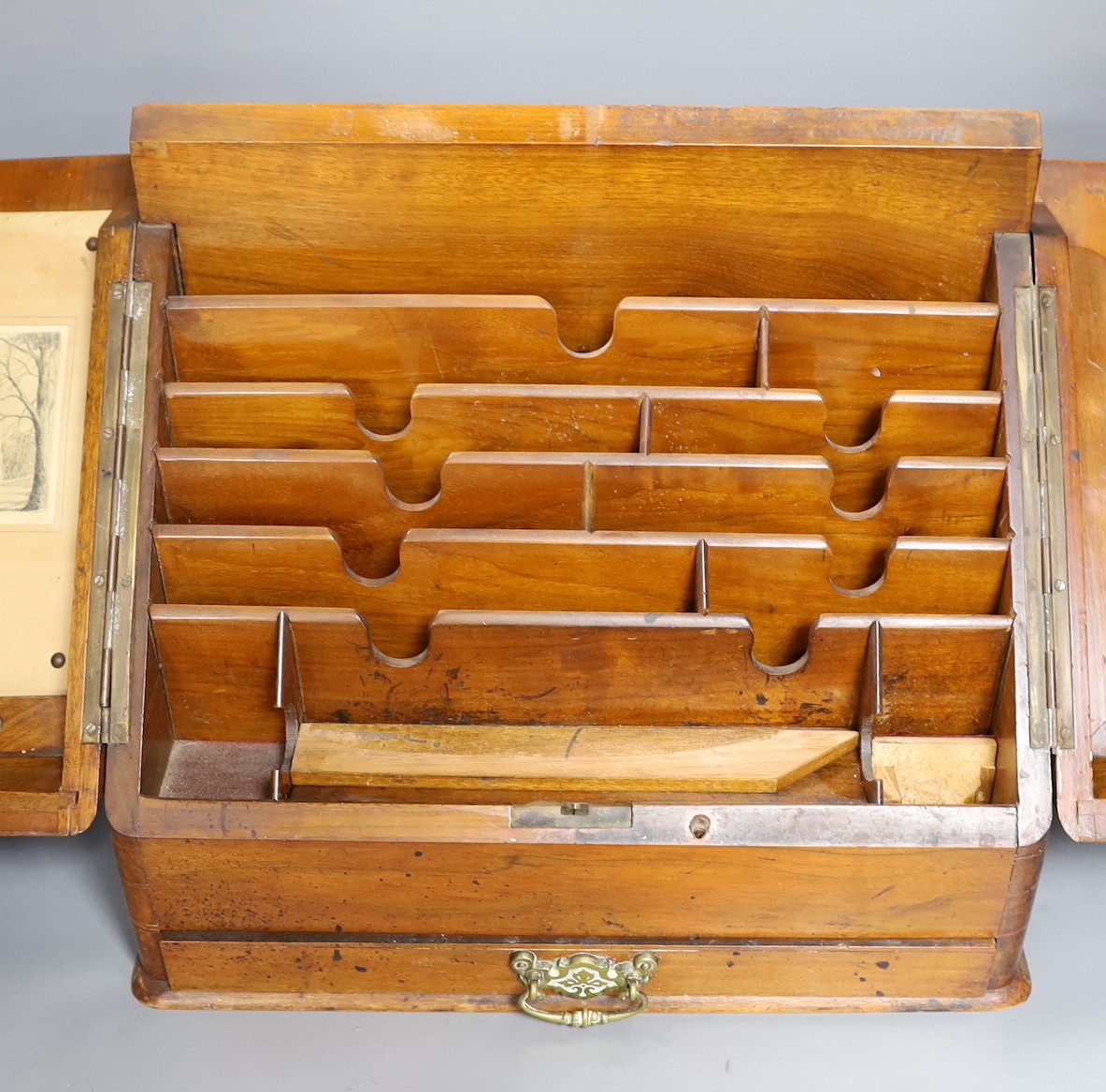 A Victorian walnut stationery box 40cm wide